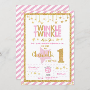 Twinkle Little Star 1er Birthday Invitation Girl