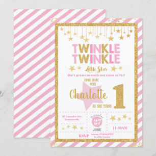 Twinkle Little Star 1st Birthday Invitation Girl Kaart
