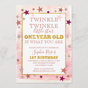 Twinkle Little Star 1st Birthday Invitation Kaart