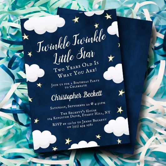 Twinkle Little Star 2nd Birthday Invitation Kaart