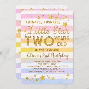 Twinkle Little Star 2nd Birthday Invitation Kaart