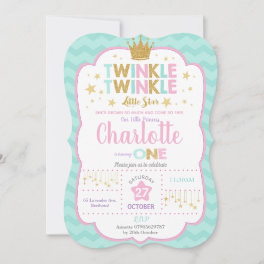 Twinkle Little Star Anniversaire Fête Invitation F (Devant)