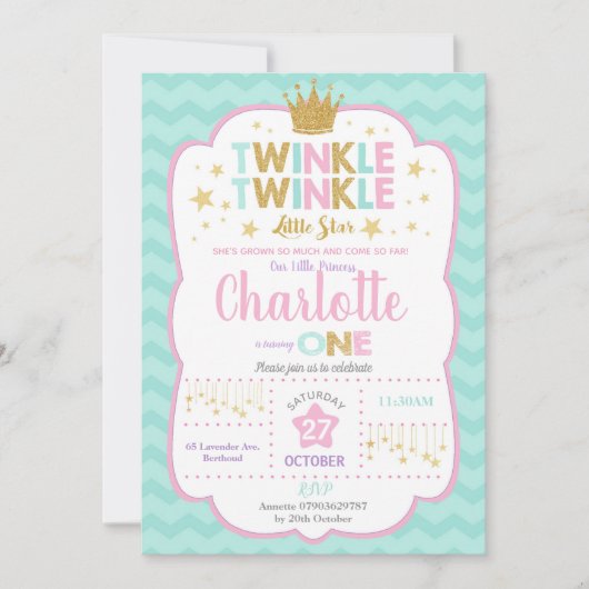 Twinkle Little Star Anniversaire Invitation Girl (Devant)