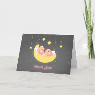 Twinkle Little Star Baby Meisjes Tweelingen Bedank Bedankkaart