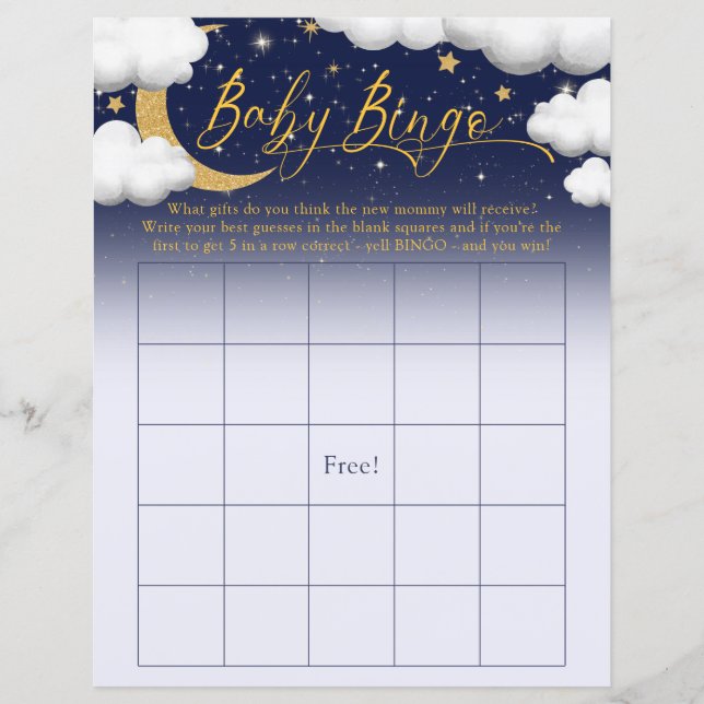 Twinkle Little Star Baby shower Baby Bingo spel (Voorkant)