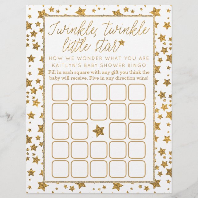 Twinkle Little Star Baby shower Bingo (Voorkant)
