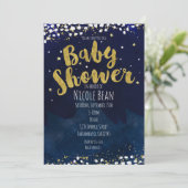Twinkle Little Star Baby shower Blauw Goud Sterren Kaart (Staand voorkant)