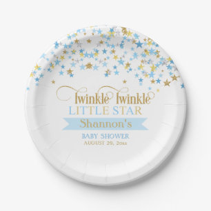 Twinkle Little Star Baby shower Blue Gold Papieren Bordje
