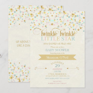 Twinkle Little Star Baby shower Gold Aqua Kaart