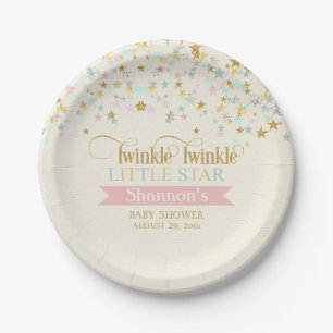 Twinkle Little Star Baby shower Gold Aqua Pink Papieren Bordje