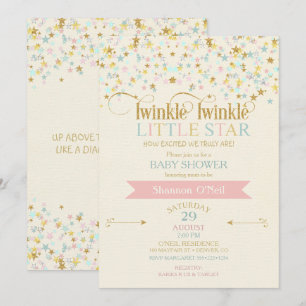 Twinkle Little Star Baby shower Gold Aqua Roze Kaart