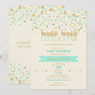 Twinkle Little Star Baby shower Gold & Mint Kaart