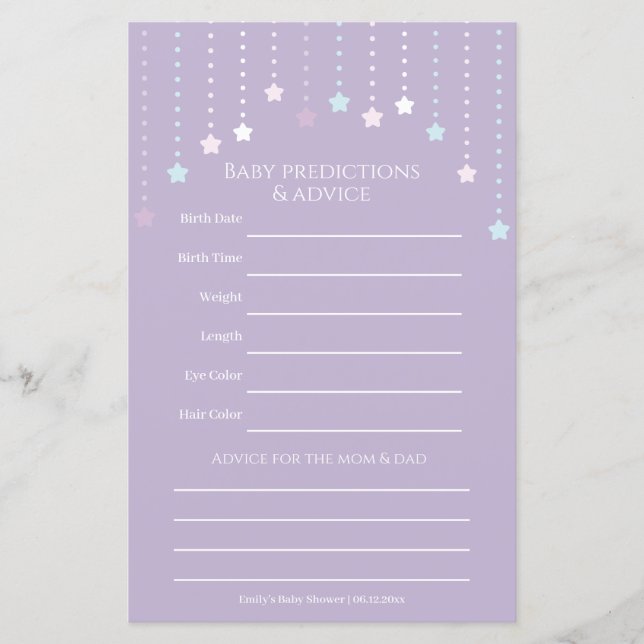 Twinkle Little Star Baby shower Guessing spel (Voorkant)