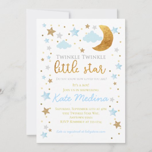 Twinkle Little Star Baby shower Invitation garçon  (Devant)