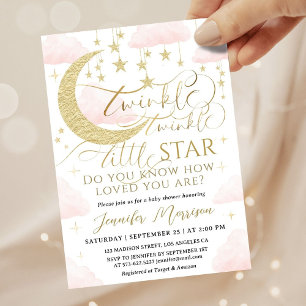 Twinkle Little Star Baby Shower Meisje Roze Goud Kaart