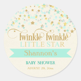 Twinkle Little Star Baby shower Mint Green & Gold Ronde Sticker
