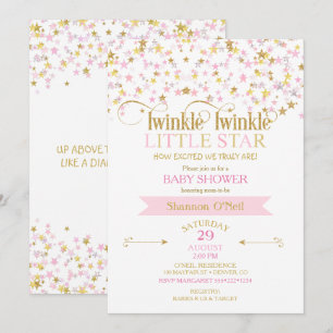 Twinkle Little Star Baby shower Pink Gold Kaart