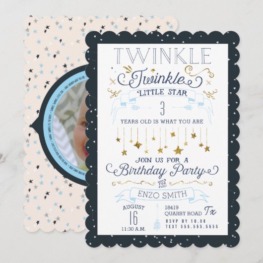 Twinkle Little Star Birthday Party-uitnodigingen Kaart (Voorkant / Achterkant)