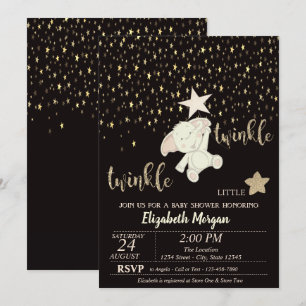 Twinkle Little Star Black, Gold, Beer Baby shower Kaart