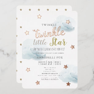 Twinkle Little Star Blauwe Wolken Baby Shower Folie Uitnodiging