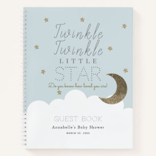 Twinkle Little Star Blue Baby shower Guest Book Notitieboek