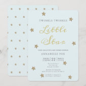 Twinkle Little Star Blue Baby shower Invitation Kaart (Voorkant / Achterkant)