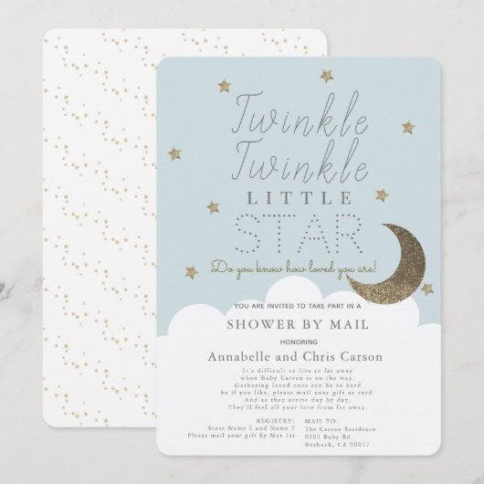 Twinkle Little Star Blue Baby shower per post Kaart (Voorkant / Achterkant)