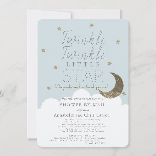 Twinkle Little Star Blue Baby shower per post Kaart (Voorkant)