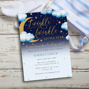 Twinkle Little Star Blue Boy Baby shower Kaart