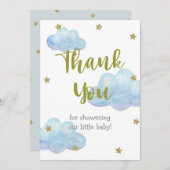 Twinkle Little Star Blue Clouds Baby shower Bedankkaart (Voorkant / Achterkant)