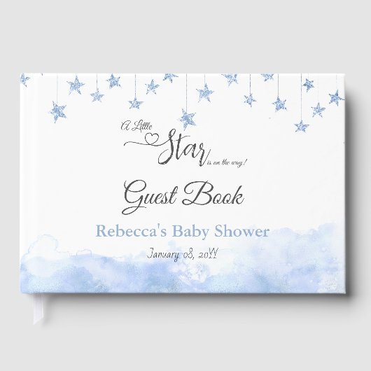 Twinkle Little Star Blue Clouds Boy Baby Shower Gastenboek (Voorkant)