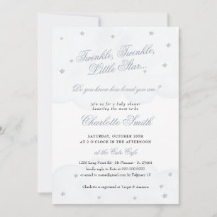 Twinkle Little Star Blue Grey Elegant Baby shower Kaart