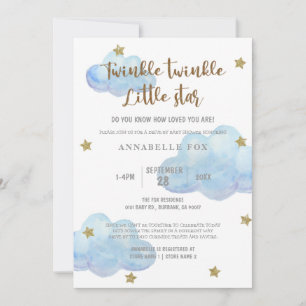 Twinkle Little Star Blue Waterverf Baby shower in Kaart