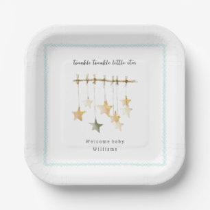 Twinkle Little Star Boho Blauwe Baby Shower Papieren Bordje