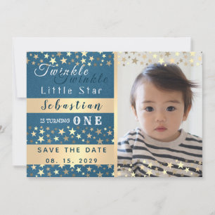 Twinkle Little Star Boy 1e verjaardag Save The Date