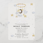 Twinkle Little Star Boy Blue Baby shower Silver Folie Uitnodiging (Voorkant)