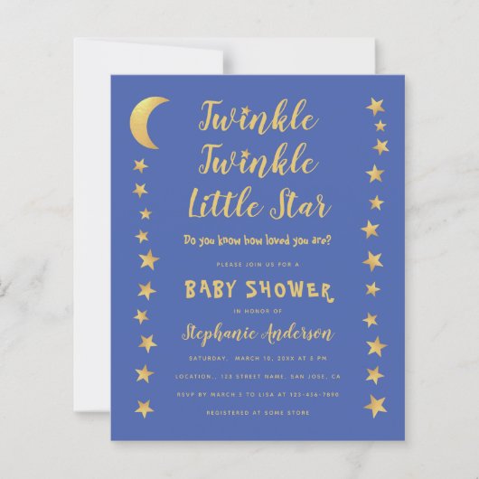 Twinkle Little Star Budget Baby shower Invitation (Voorkant)