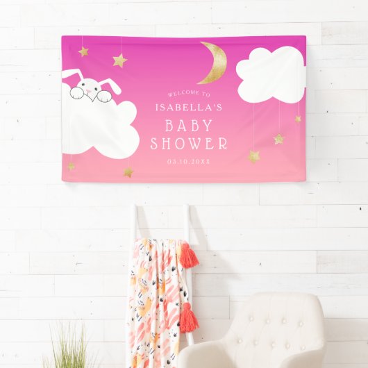 Twinkle Little Star Bunny Pink Baby shower Welkom Spandoek (Insitu)