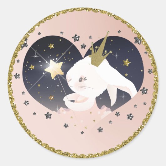 Twinkle Little Star Bunny Rabbit Peach Baby shower Ronde Sticker (Voorkant)