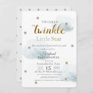 Twinkle Little Star Cloud Blue Virtual Baby shower Kaart