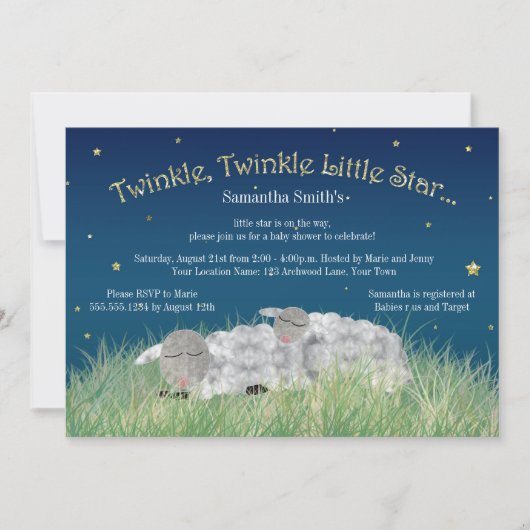 Twinkle Little Star Cute Sheep Baby shower Kaart (Voorkant)