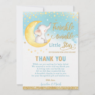 Twinkle Little Star Elephant Baby Boy Bedankkaart