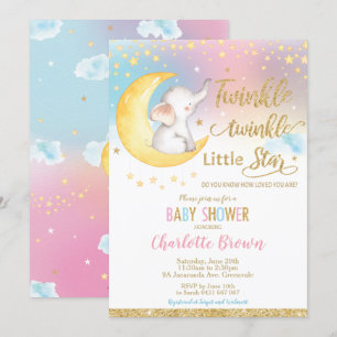 Twinkle Little Star Elephant Baby shower Girl Boy Kaart