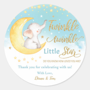 Twinkle Little Star Elephant Blue Boy Favor Ronde Sticker