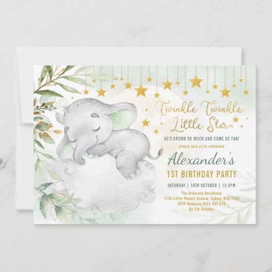 Twinkle Little Star Elephant Wild One 1st Birthday Kaart (Voorkant)