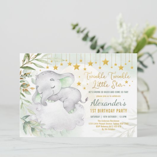 Twinkle Little Star Elephant Wild One 1st Birthday Kaart (Staand voorkant)