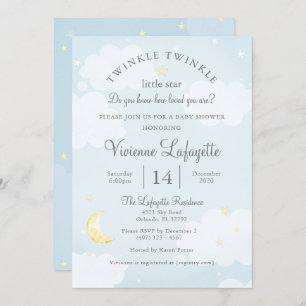 Twinkle Little Star en Moon Sky Blue Baby shower Kaart