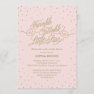 Twinkle Little Star Fancy Gold & Roze Baby shower Kaart