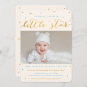 Twinkle Little Star First Birthday Invitation Boy (Devant / Derrière)