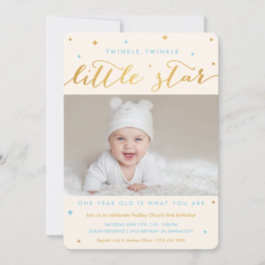 Twinkle Little Star First Birthday Invitation Boy (Devant)